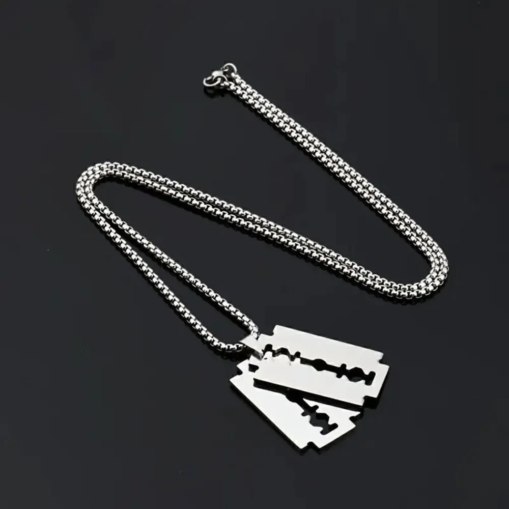 Razor Blade Stainless Steel Pendant Necklace